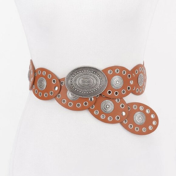 Faux Leather Oval Shape Vintage Belt